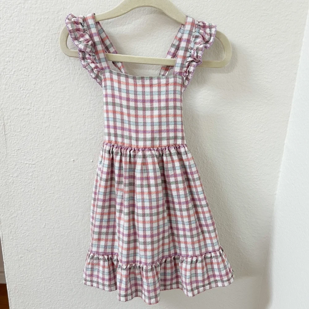 CAT & JACK muted/pastel plaid dress ruffles Girls 2T cottage farmhouse purple